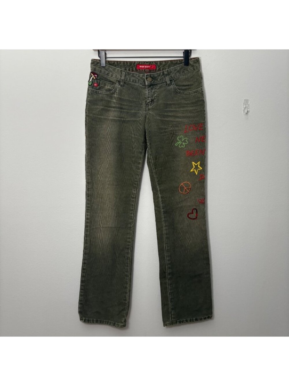 Miss Sixty Italy Bootcut Low-Rise Vintage Corduroy Embroidered Hippie Jeans